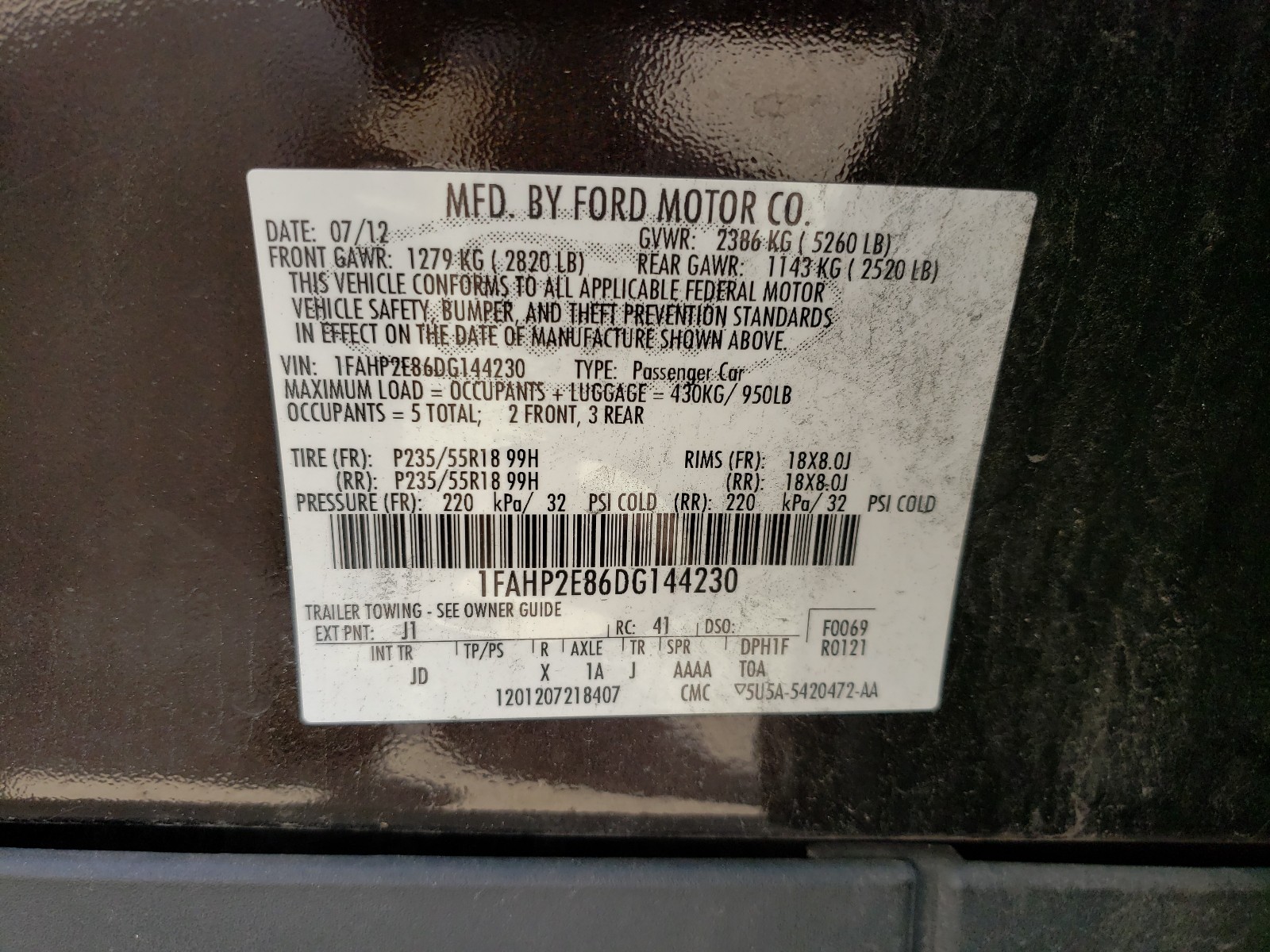 Foto 10 de la subasta – 2013 FORD TAURUS SEL con VIN 1FAHP2E86DG144230