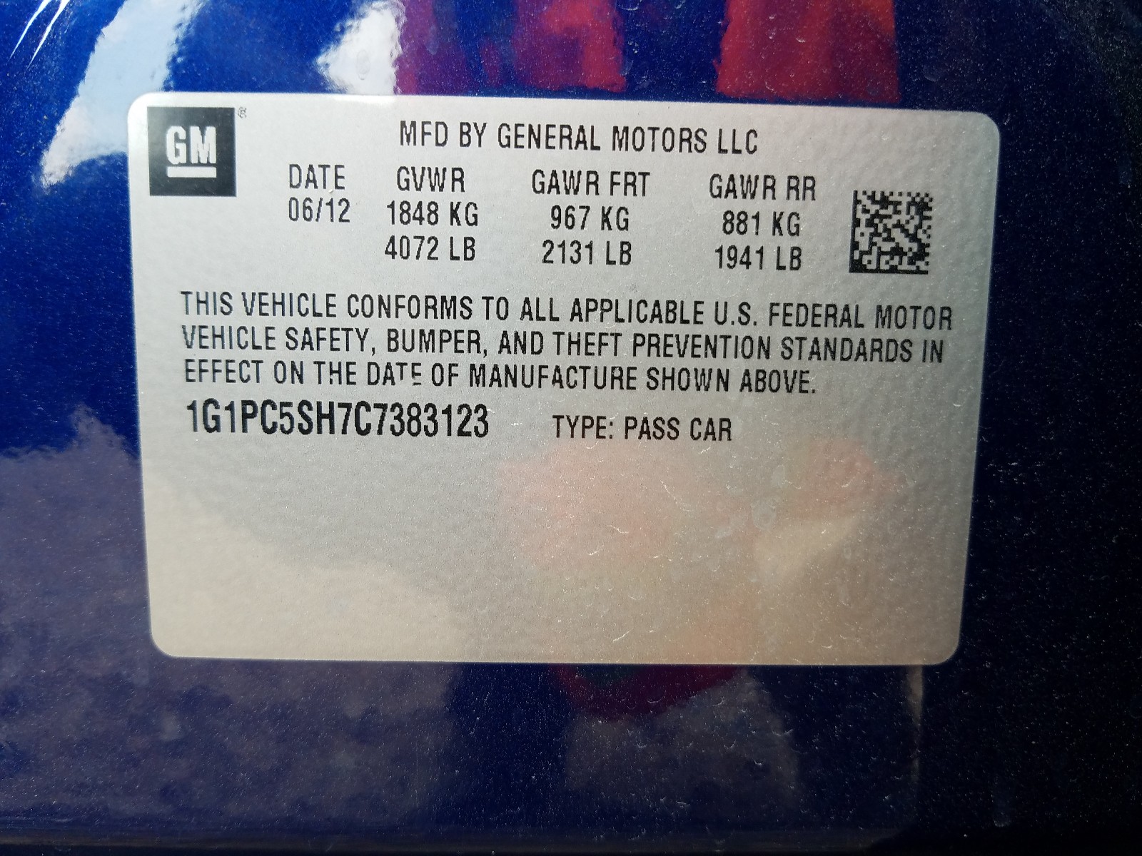 Photo 10 from auction – 2012 CHEVROLET CRUZE LS with VIN 1G1PC5SH7C7383123