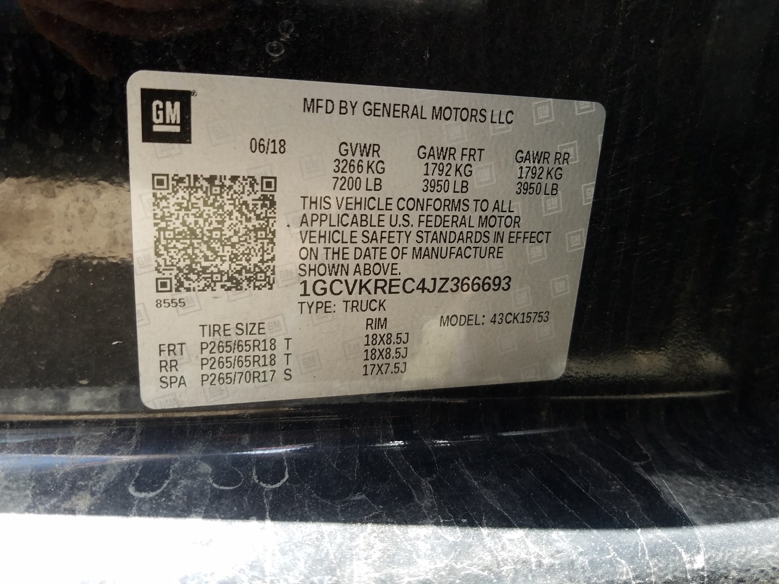 Photo 10 from auction – 2018 CHEVROLET SILVERADO with VIN 1GCVKREC4JZ366693