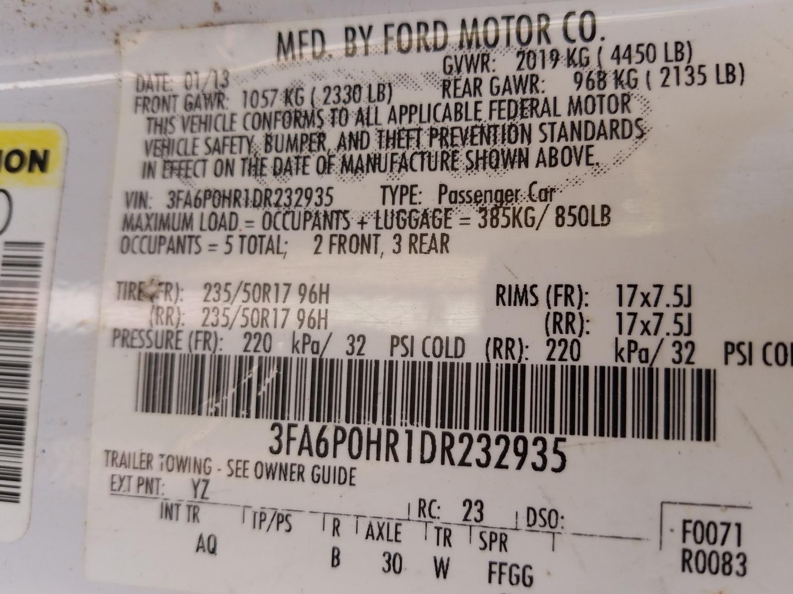 Photo 10 from auction – 2013 FORD FUSION SE with VIN 3FA6P0HR1DR232935