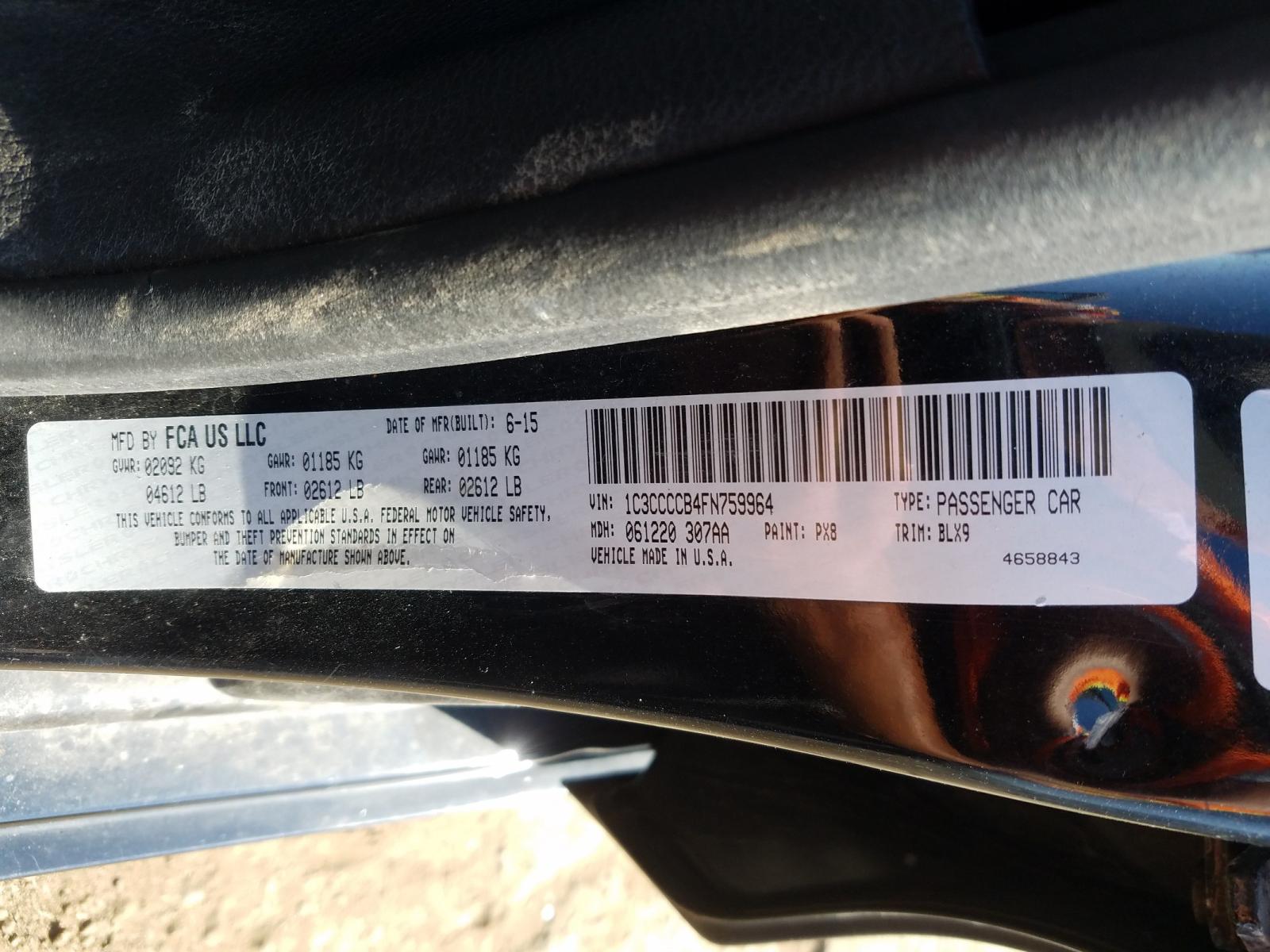 Photo 10 from auction – 2015 CHRYSLER 200 C with VIN 1C3CCCCB4FN759964