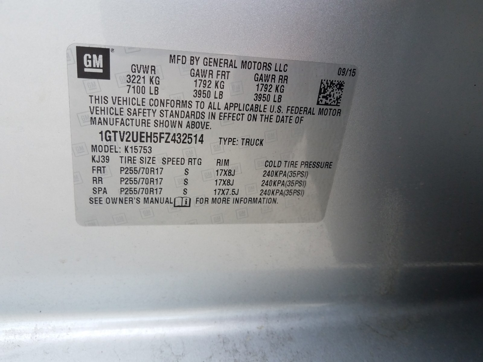 Photo 10 from auction – 2015 GMC SIERRA K15 with VIN 1GTV2UEH5FZ432514