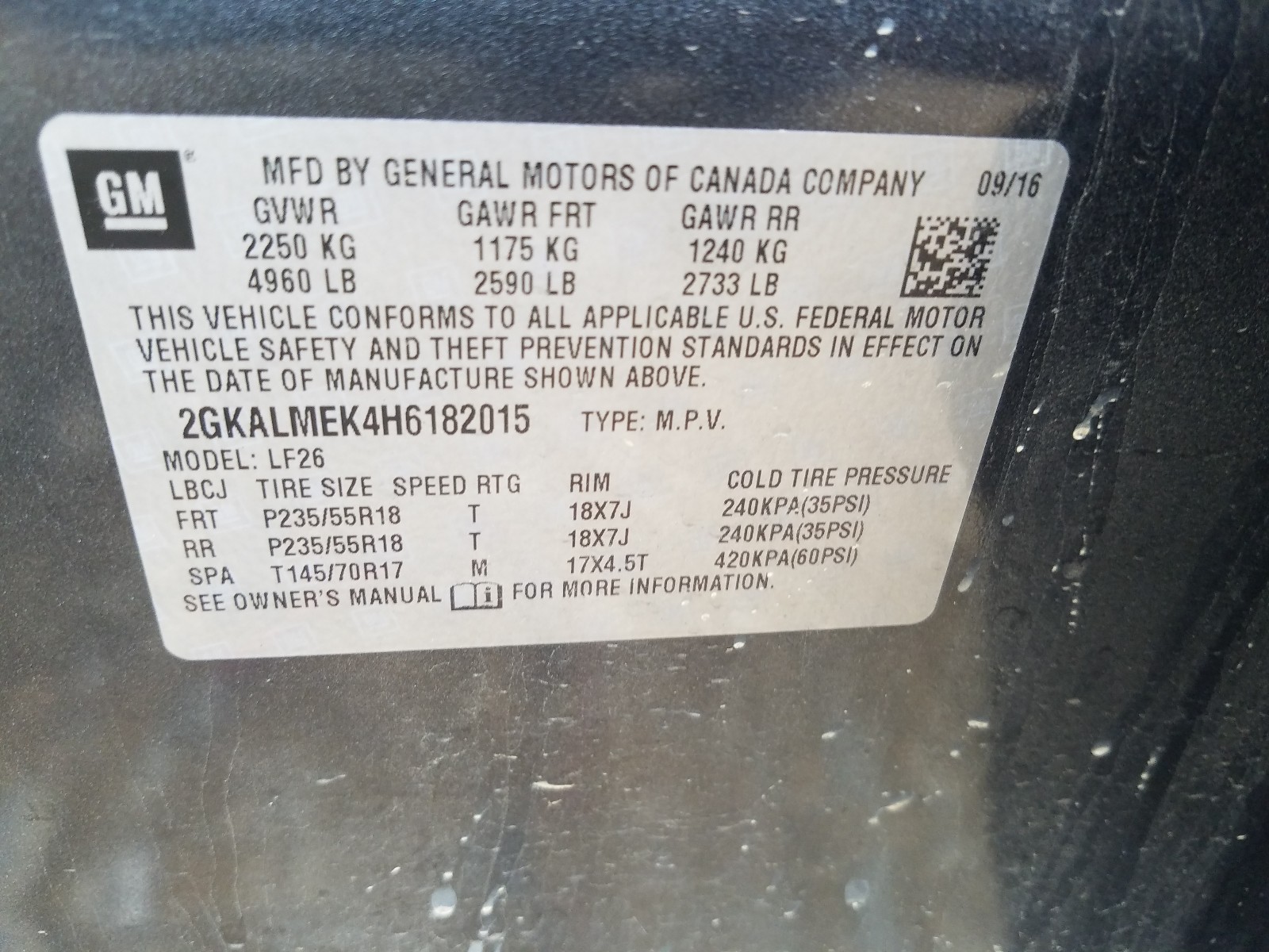 Снимка 10 от търг – 2017 GMC TERRAIN SL с VIN 2GKALMEK4H6182015