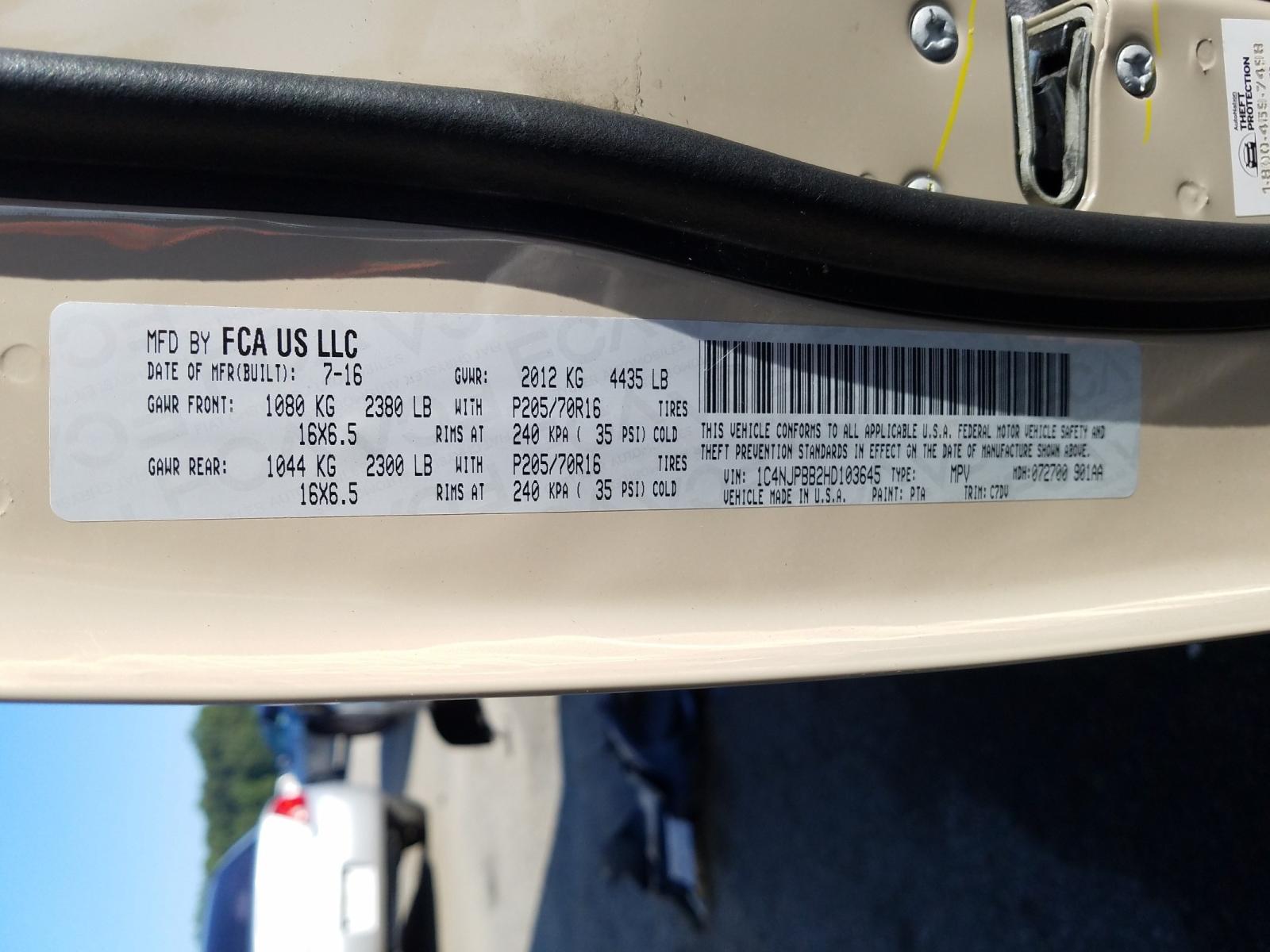Photo 10 from auction – 2017 JEEP PATRIOT SP with VIN 1C4NJPBB2HD103645