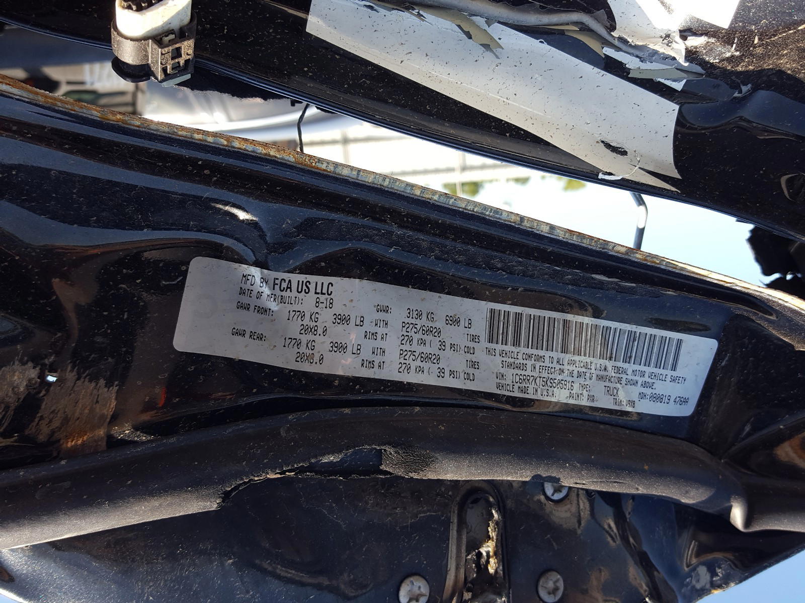 Photo 10 from auction – 2019 RAM 1500 CLASS with VIN 1C6RR7KT5KS505916