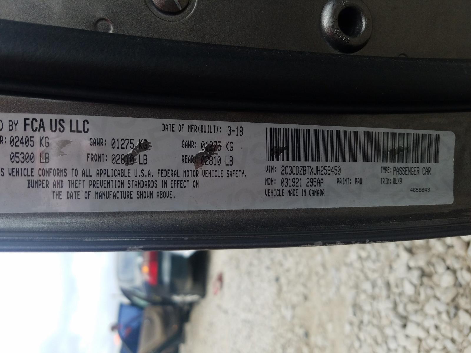 Photo 10 from auction – 2018 DODGE CHALLENGER with VIN 2C3CDZBTXJH259450