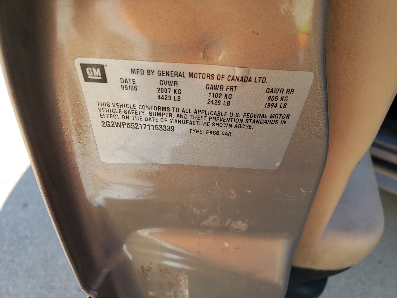 Photo 10 from auction – 2007 PONTIAC GRAND PRIX with VIN 2G2WP552171153339