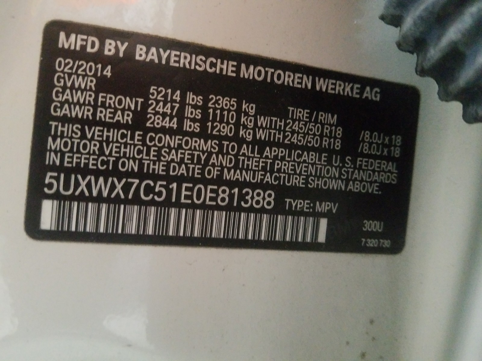 Photo 10 from auction – 2014 BMW X3 XDRIVE3 with VIN 5UXWX7C51E0E81388