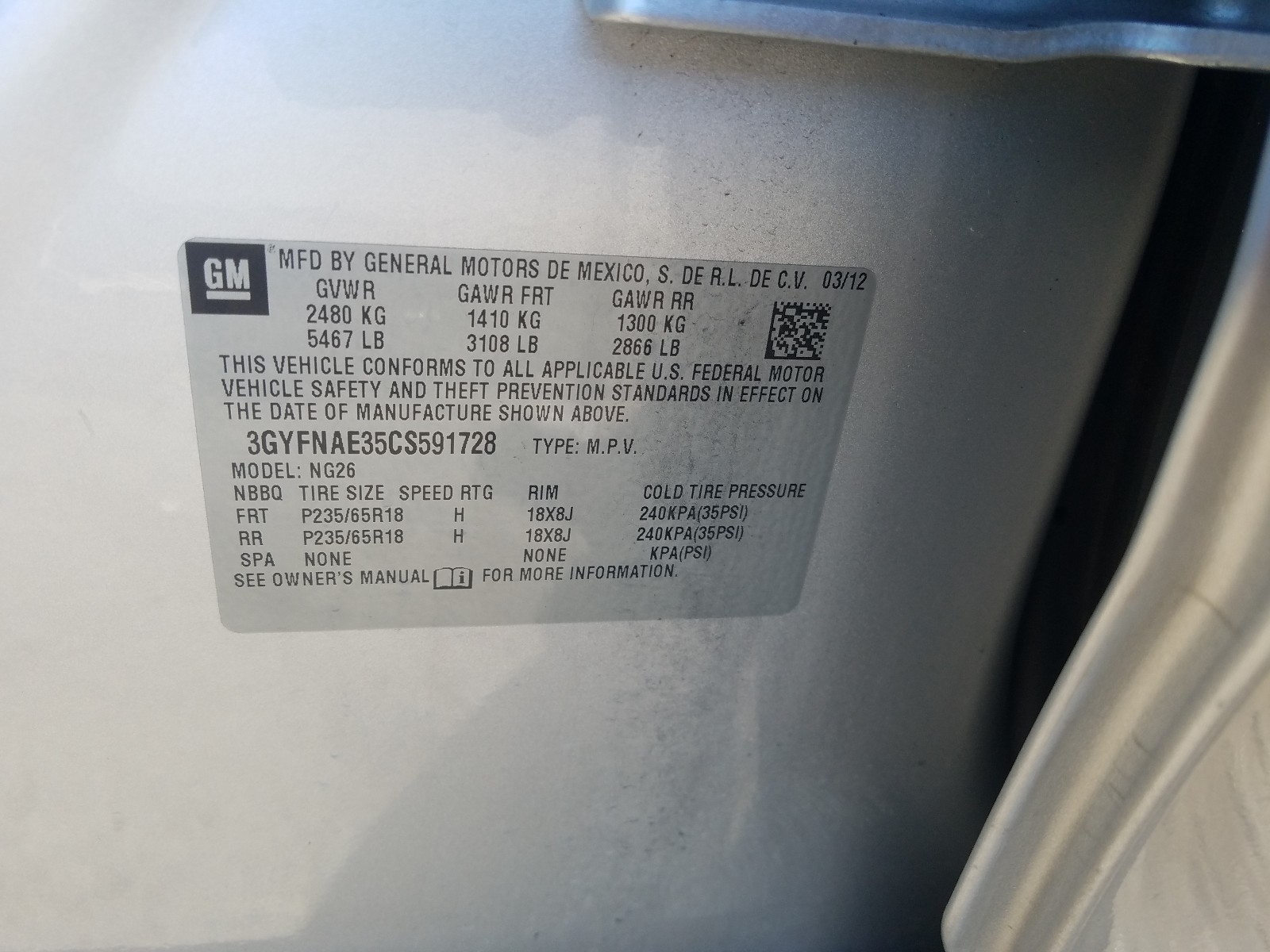 Photo 10 from auction – 2012 CADILLAC SRX LUXURY with VIN 3GYFNAE35CS591728