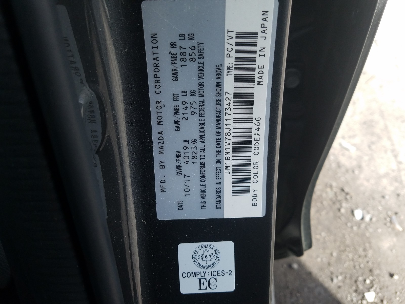 Photo 10 from auction – 2018 MAZDA 3 TOURING with VIN JM1BN1V78J1173427
