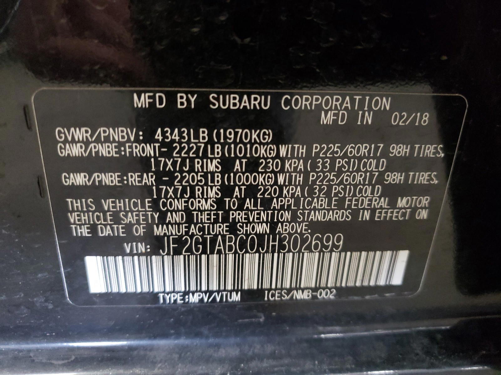 Photo 10 from auction – 2018 SUBARU CROSSTREK with VIN JF2GTABC0JH302699