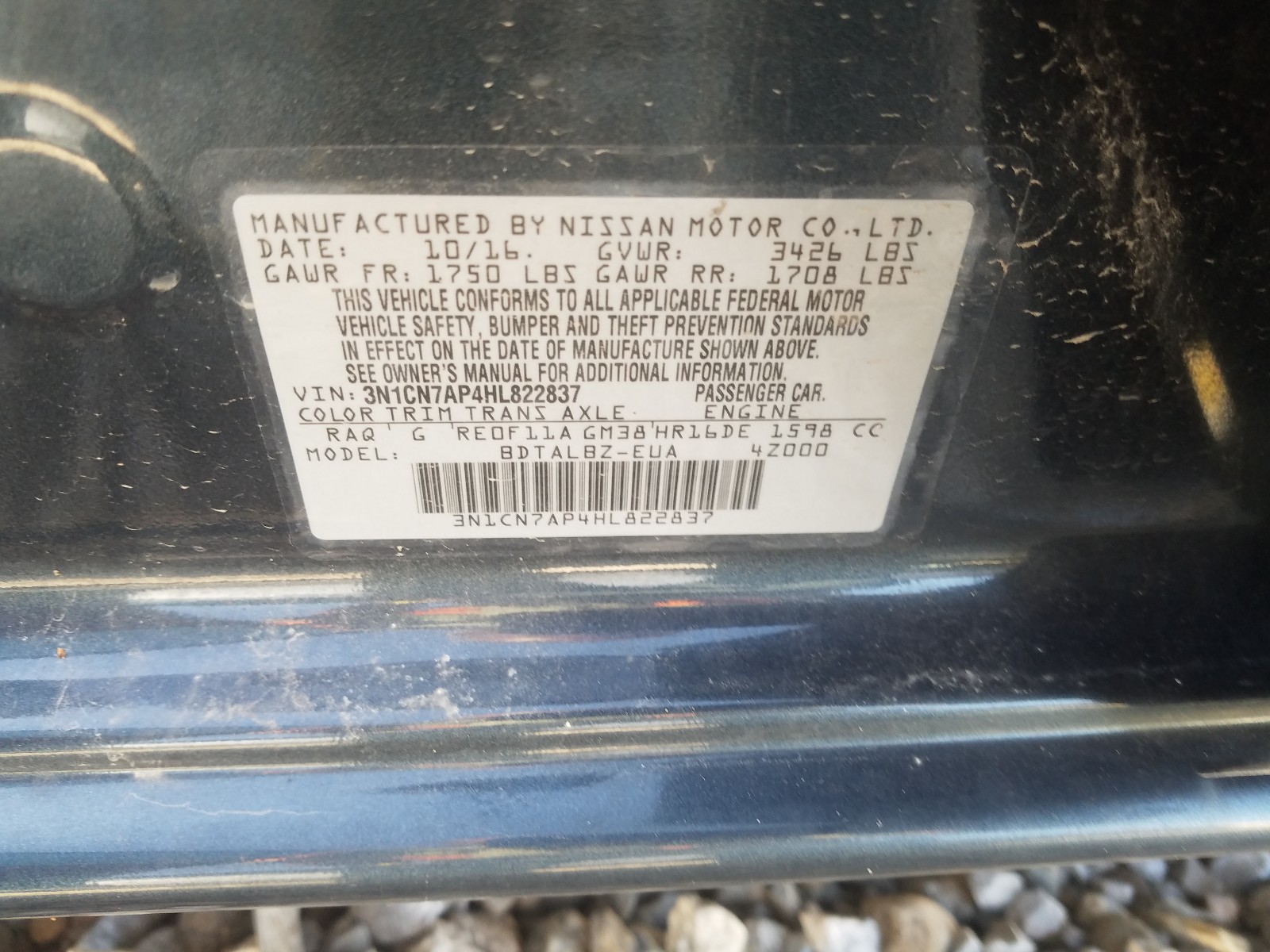Photo 10 from auction – 2017 NISSAN VERSA S with VIN 3N1CN7AP4HL822837