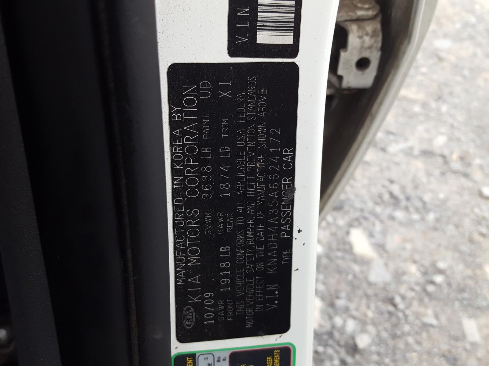 Photo 10 from auction – 2010 KIA RIO LX with VIN KNADH4A35A6624172
