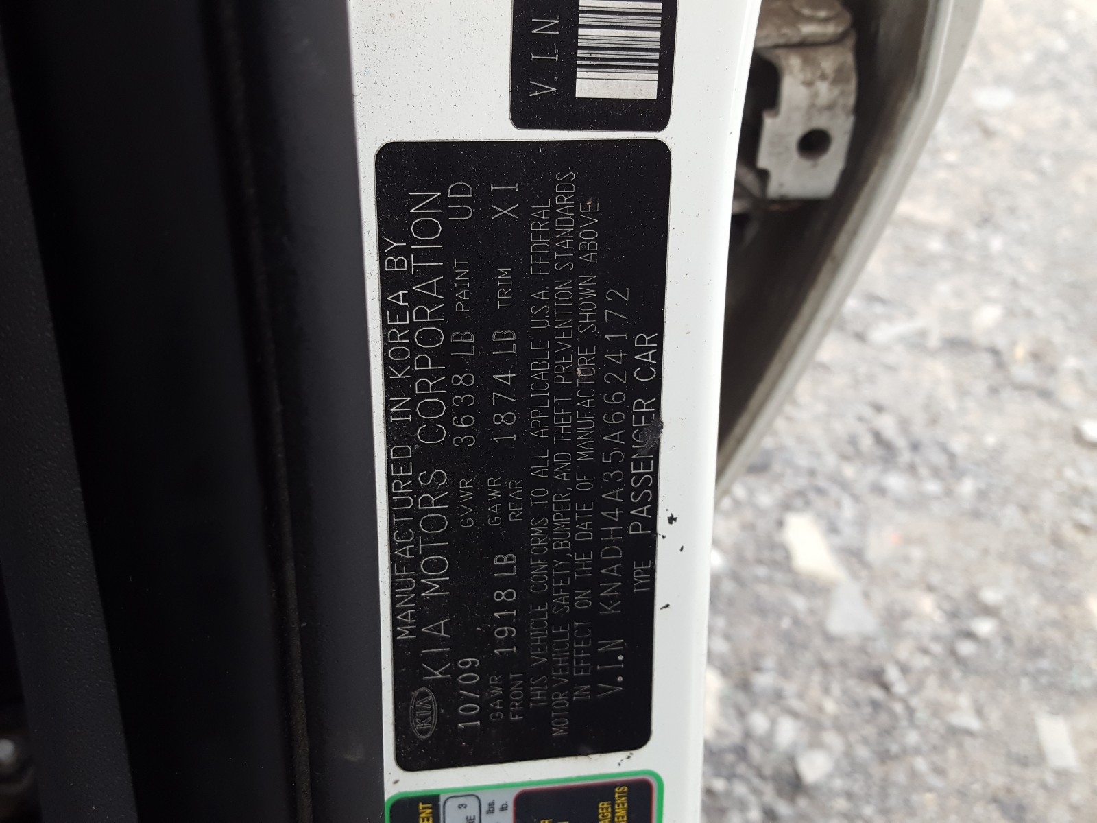 Foto 10 de la subasta – 2010 KIA RIO LX con VIN KNADH4A35A6624172