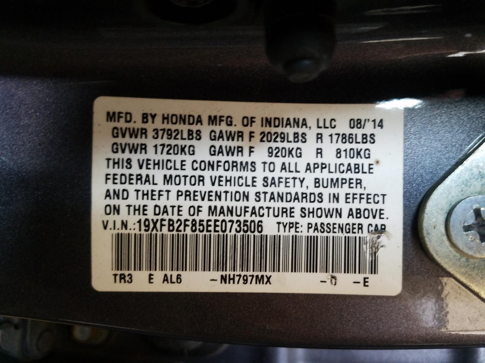 Photo 10 from auction – 2014 HONDA CIVIC EX with VIN 19XFB2F85EE073506