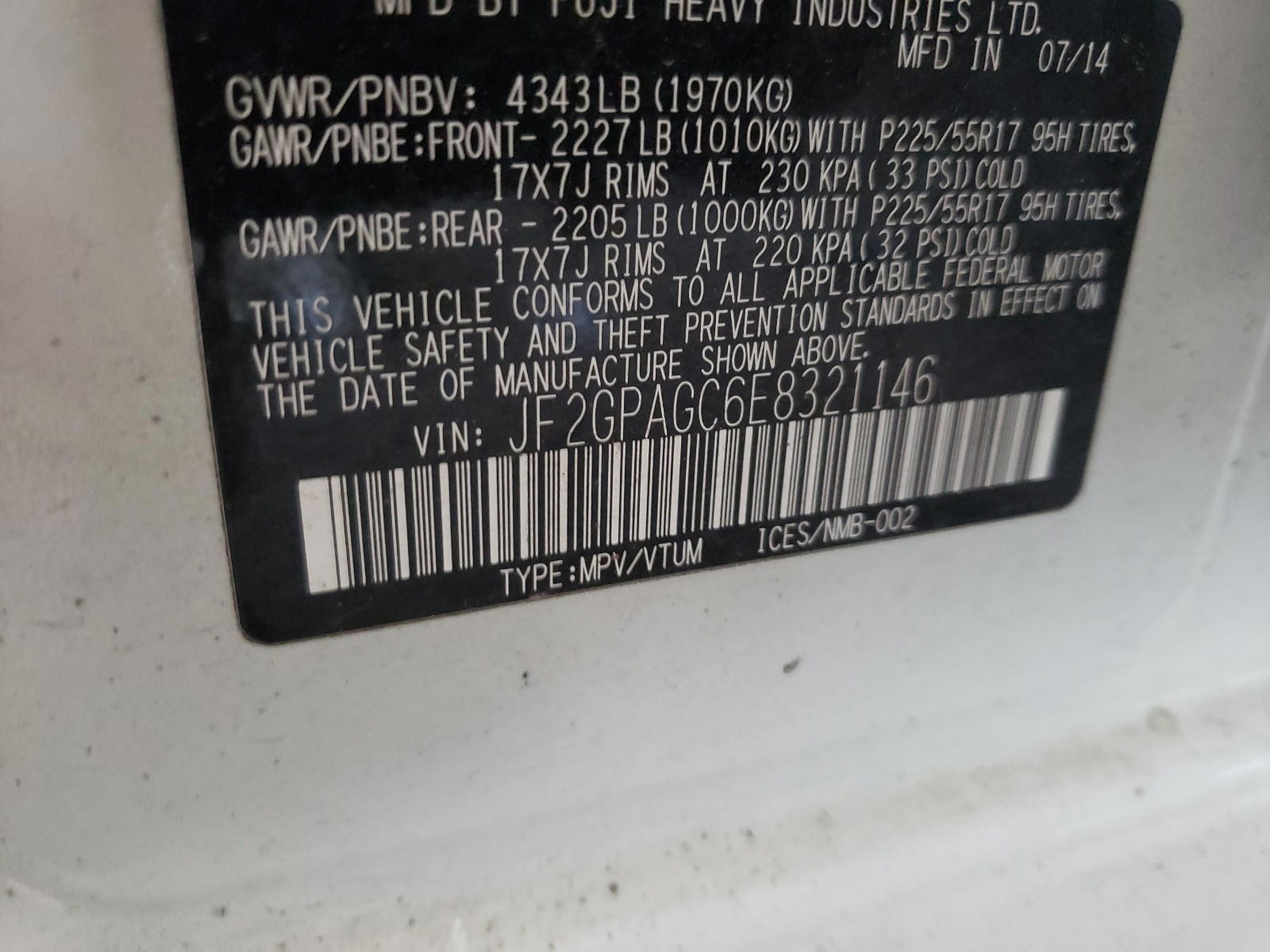 Photo 10 from auction – 2014 SUBARU XV CROSSTR with VIN JF2GPAGC6E8321146