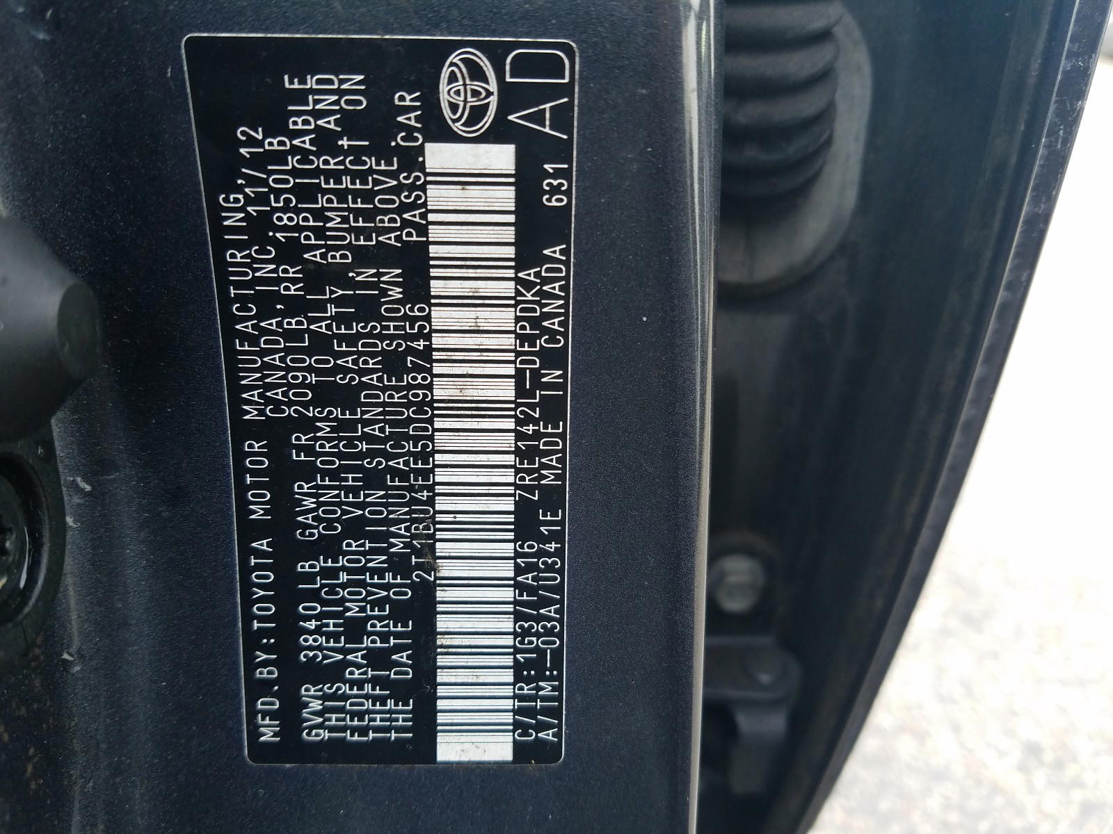Photo 10 from auction – 2013 TOYOTA COROLLA BA with VIN 2T1BU4EE5DC987456