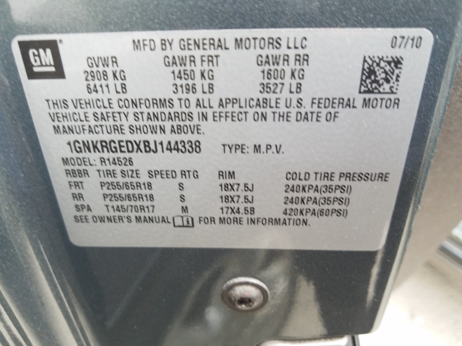 Photo 10 from auction – 2011 CHEVROLET TRAVERSE L with VIN 1GNKRGEDXBJ144338