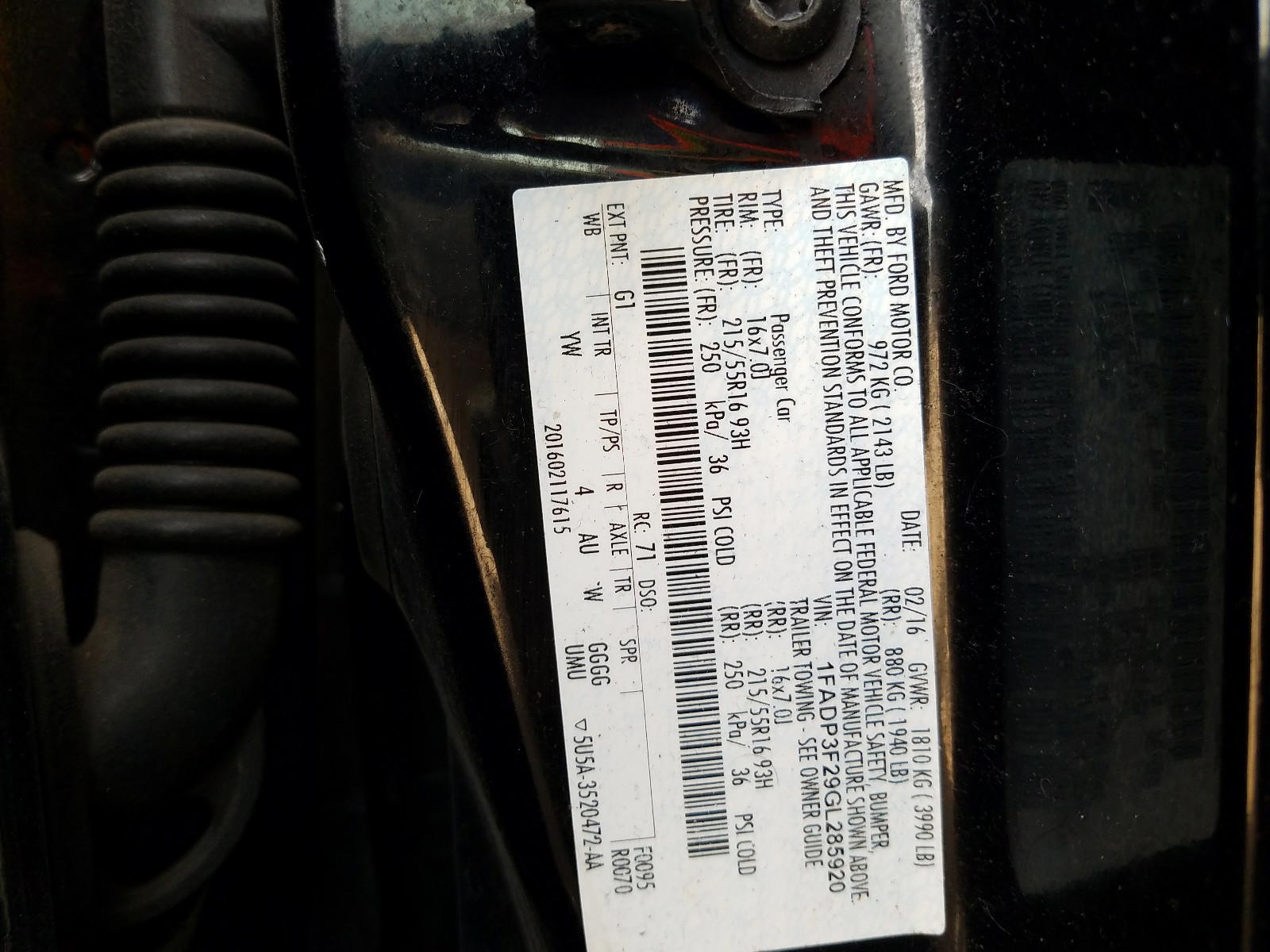Photo 10 from auction – 2016 FORD FOCUS SE with VIN 1FADP3F29GL285920