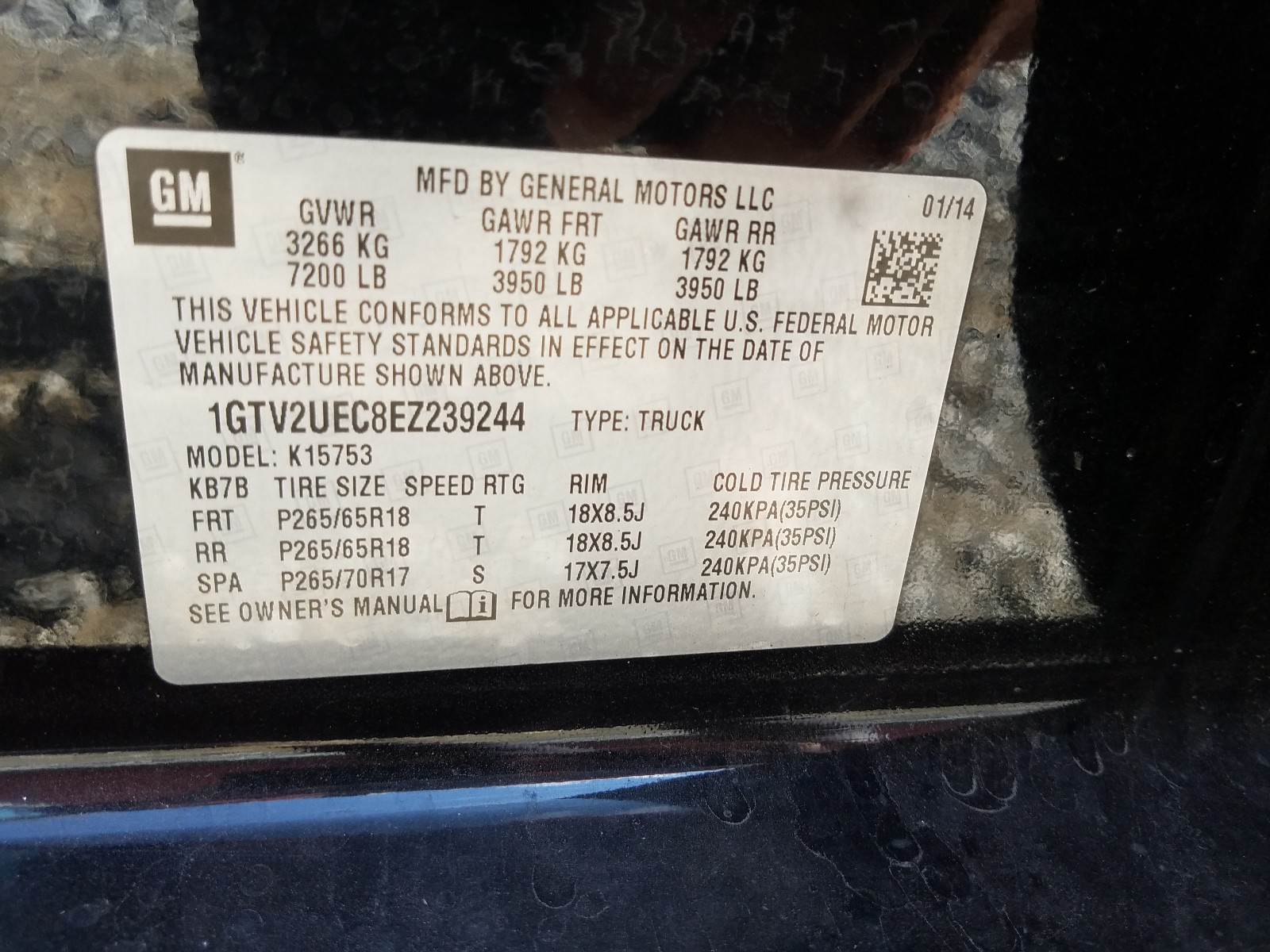 Photo 10 from auction – 2014 GMC SIERRA K15 with VIN 1GTV2UEC8EZ239244