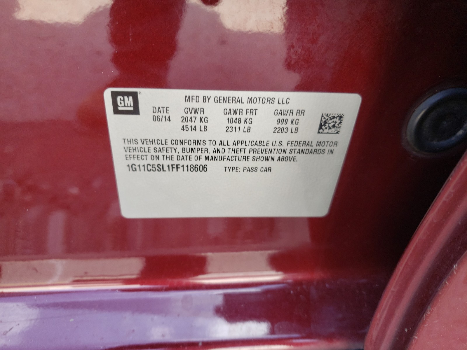 Photo 10 from auction – 2015 CHEVROLET MALIBU 1LT with VIN 1G11C5SL1FF118606