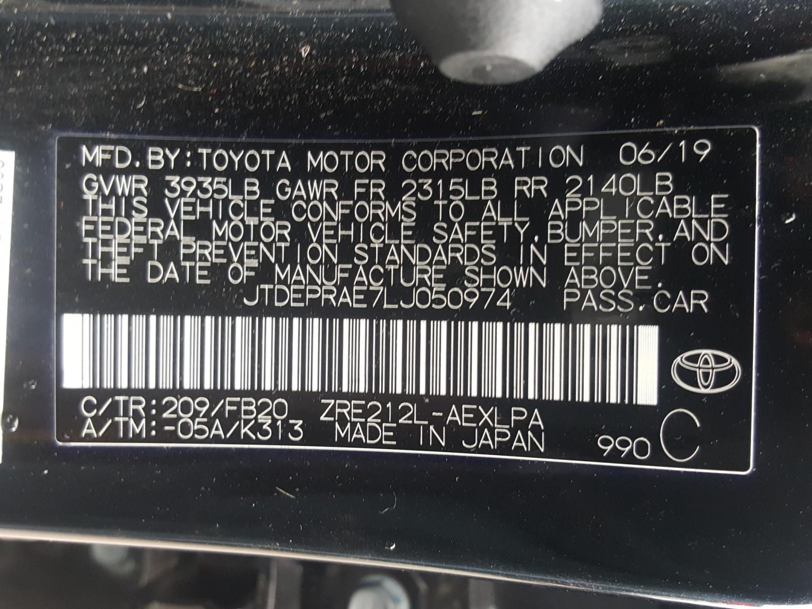 Photo 10 from auction – 2020 TOYOTA COROLLA LE with VIN JTDEPRAE7LJ050974
