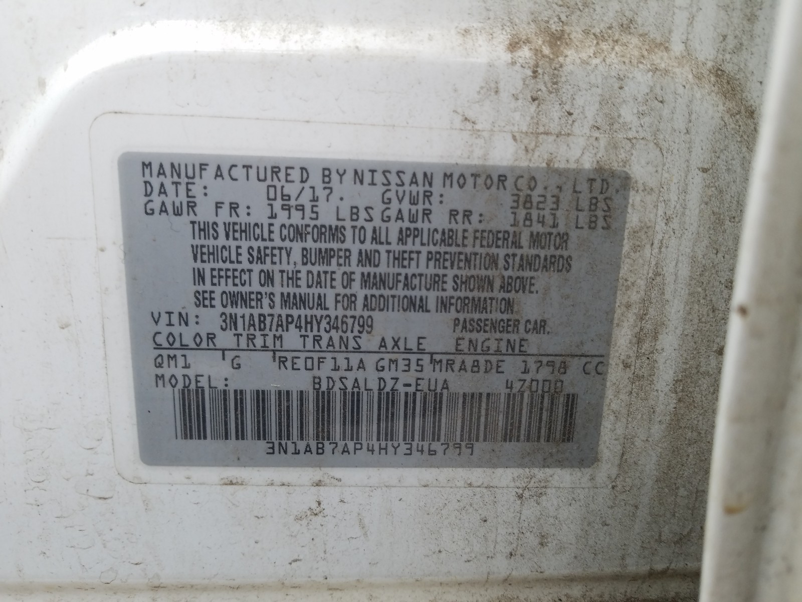 Photo 10 from auction – 2017 NISSAN SENTRA S with VIN 3N1AB7AP4HY346799