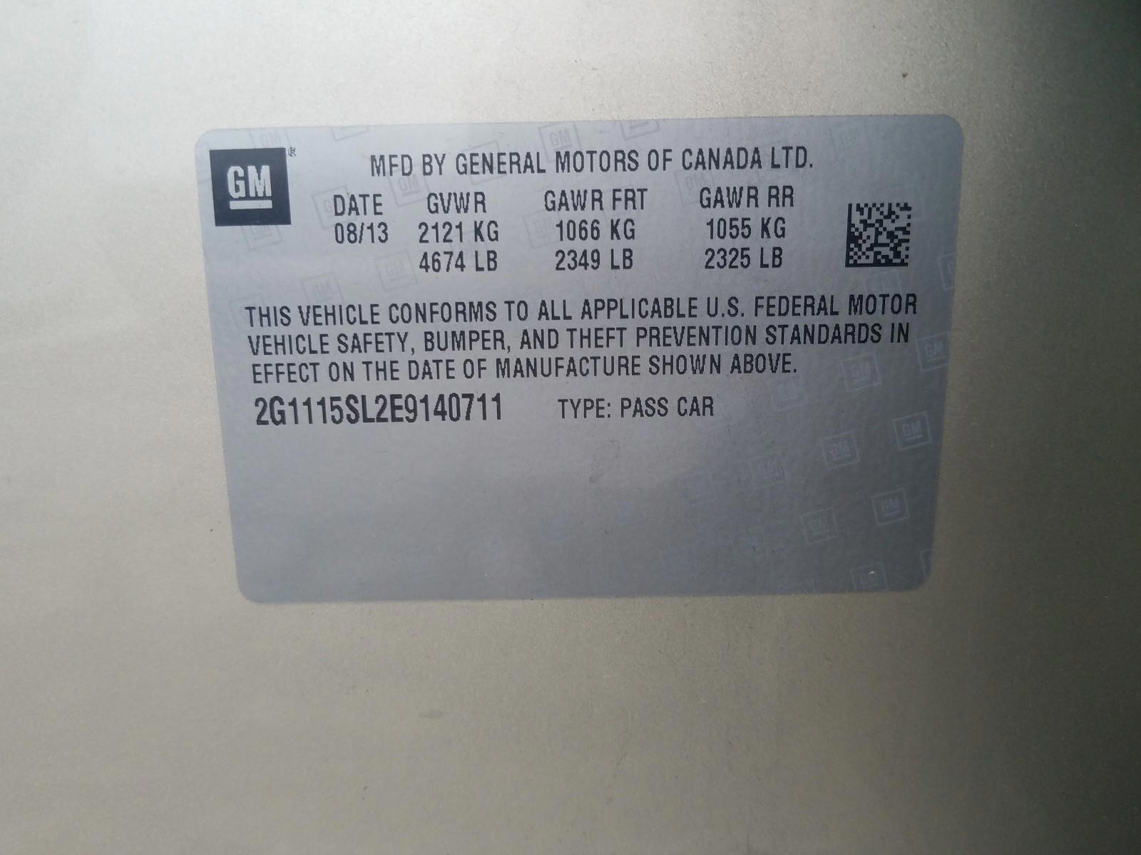 Photo 10 from auction – 2014 CHEVROLET IMPALA LT with VIN 2G1115SL2E9140711