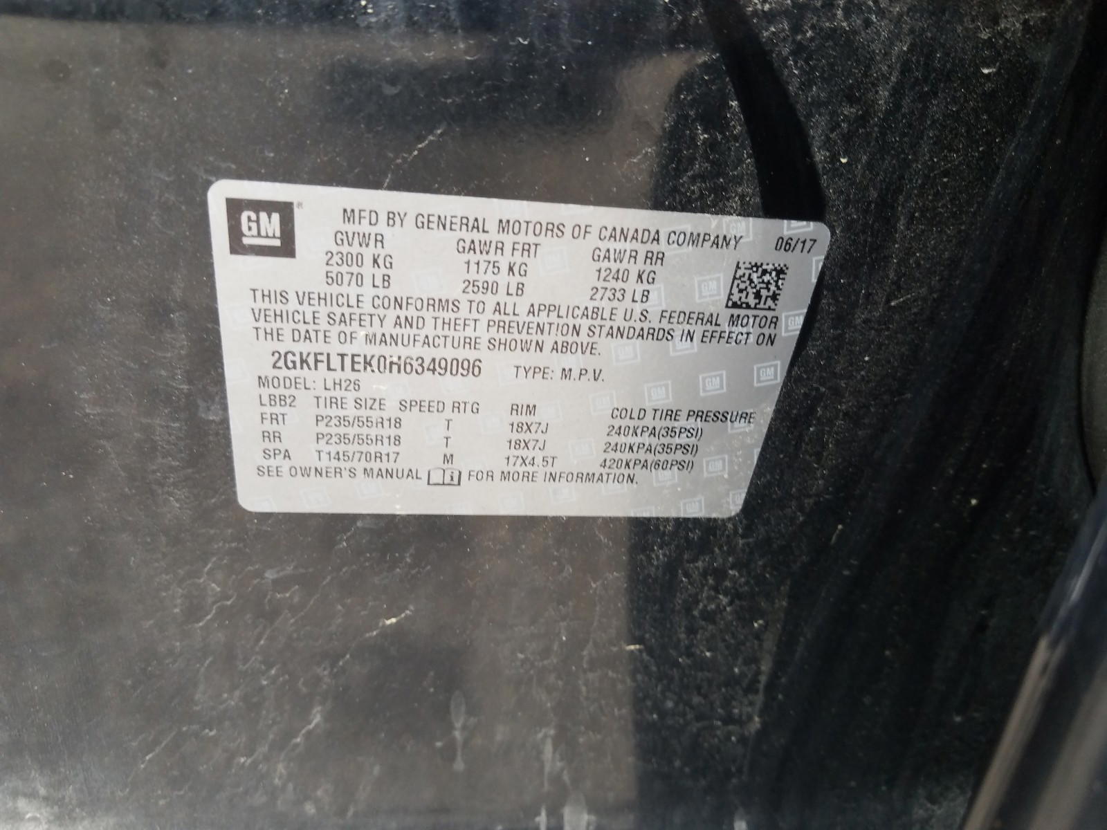 Photo 10 from auction – 2017 GMC TERRAIN SL with VIN 2GKFLTEK0H6349096