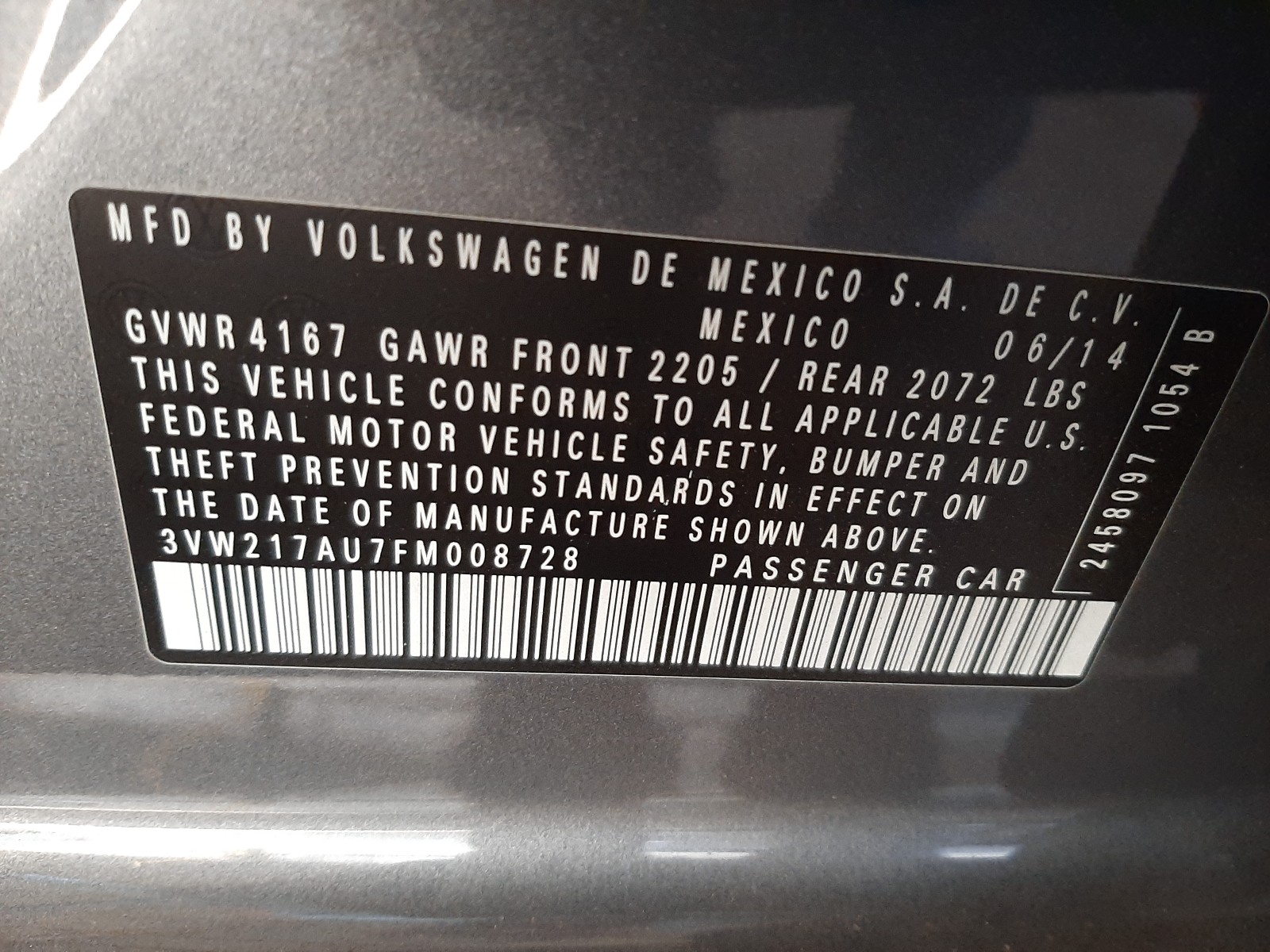 Photo 10 from auction – 2015 VOLKSWAGEN GOLF with VIN 3VW217AU7FM008728
