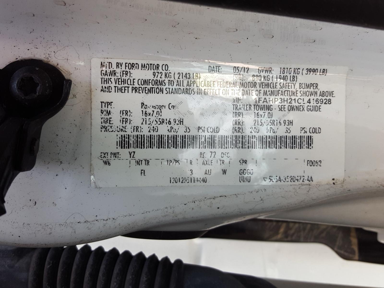 Photo 10 from auction – 2012 FORD FOCUS SEL with VIN 1FAHP3H21CL416928