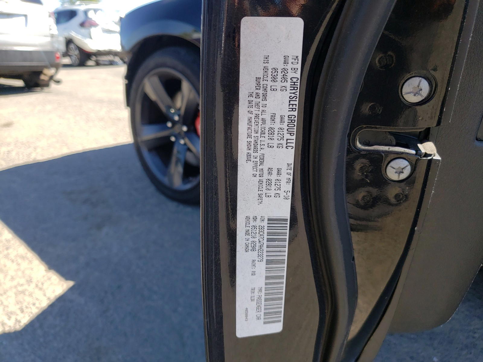 Photo 10 from auction – 2010 DODGE CHARGER SR with VIN 2B3CA7CW7AH223279