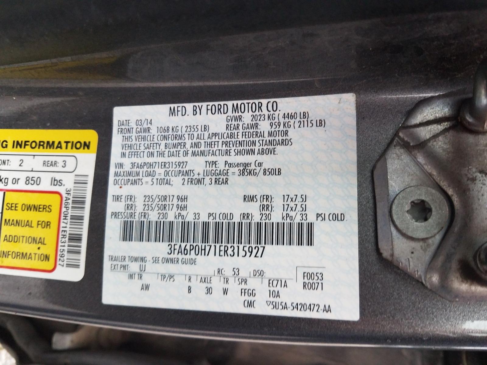 Photo 10 from auction – 2014 FORD FUSION SE with VIN 3FA6P0H71ER315927
