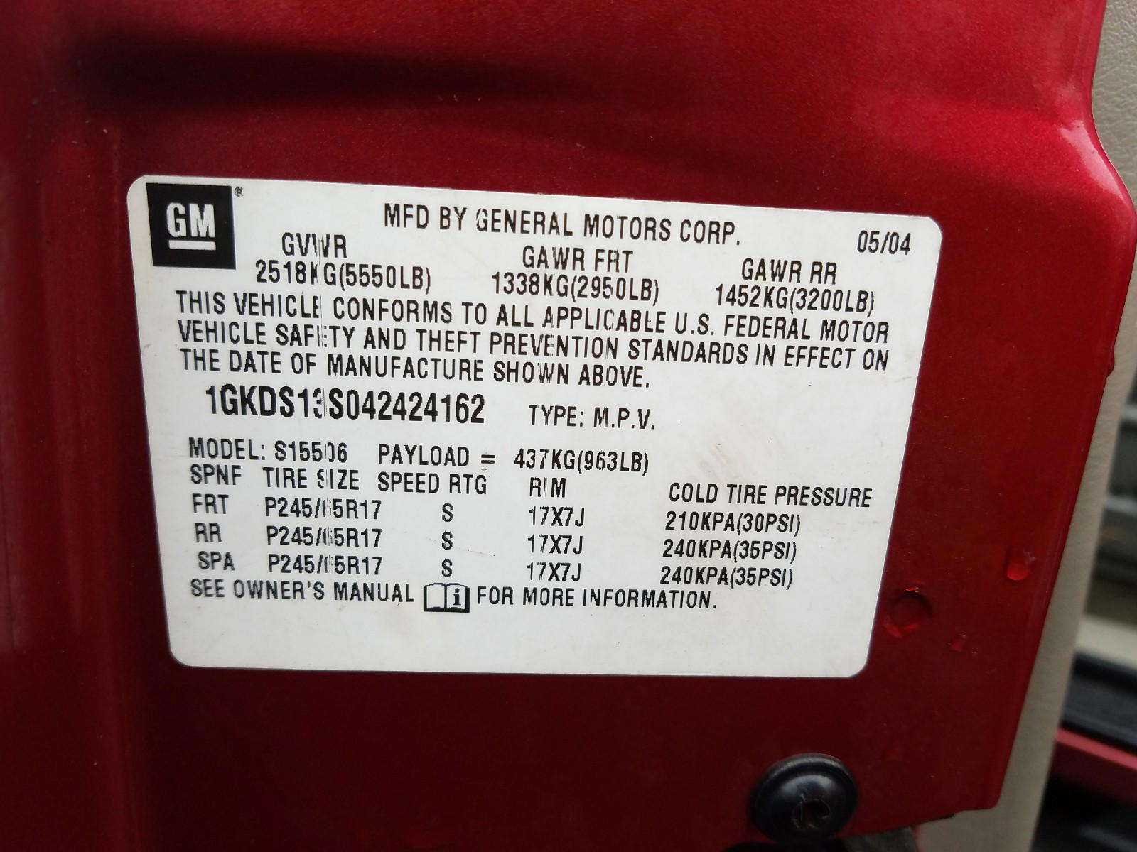 Photo 20 from auction – 2004 GMC ENVOY with VIN 1GKDS13S042424162