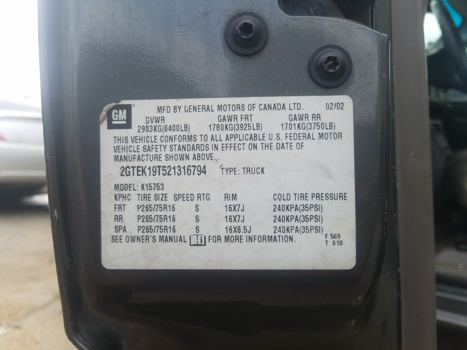 Photo 10 from auction – 2002 GMC NEW SIERRA with VIN 2GTEK19T521316794