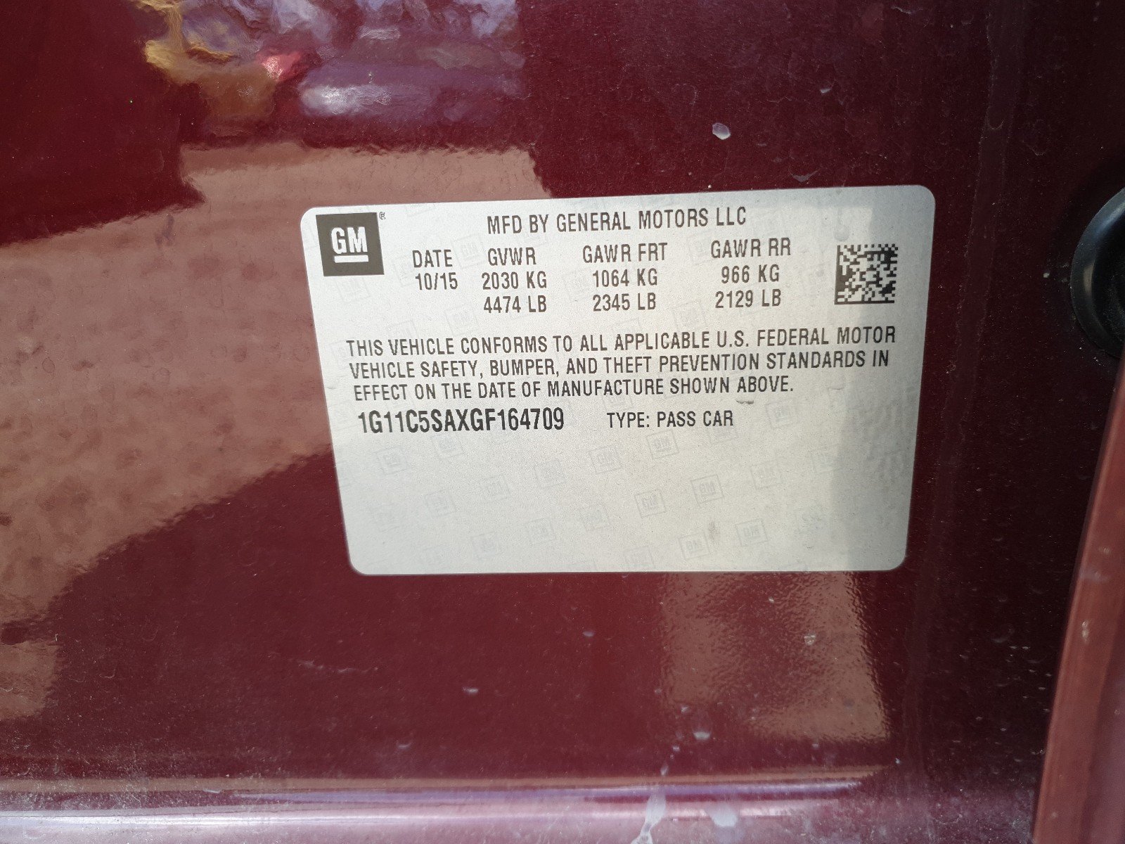 Photo 10 from auction – 2016 CHEVROLET MALIBU LIM with VIN 1G11C5SAXGF164709