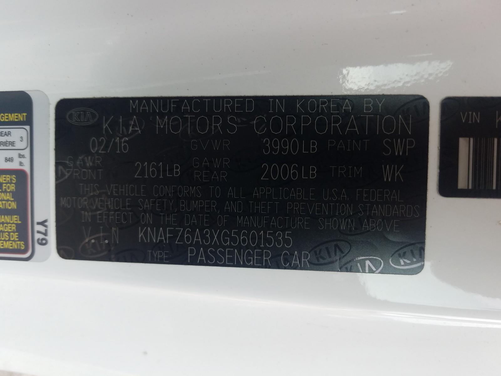 Photo 10 from auction – 2016 KIA FORTE SX with VIN KNAFZ6A3XG5601535