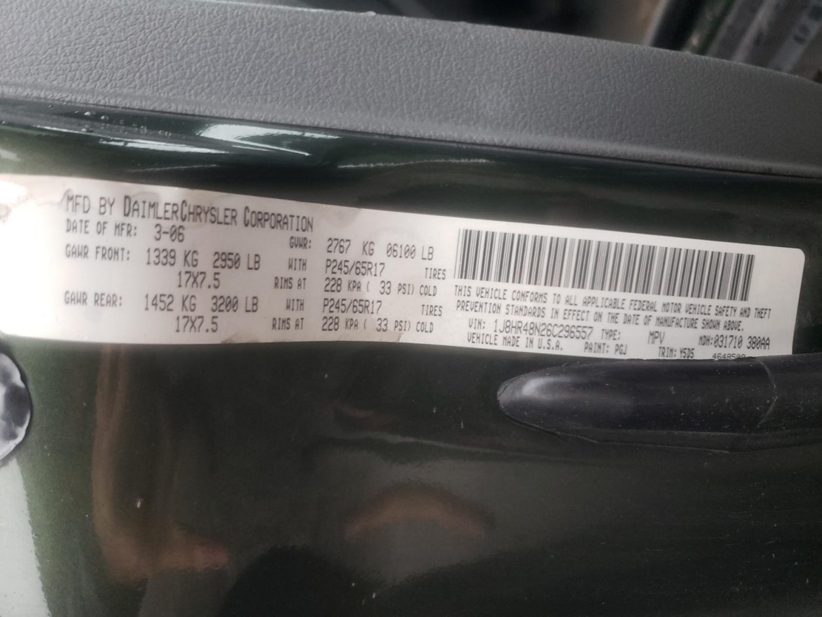 Photo 10 from auction – 2006 JEEP GRAND CHER with VIN 1J8HR48N26C296557