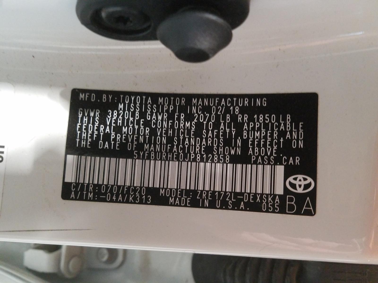 Photo 10 from auction – 2018 TOYOTA COROLLA L with VIN 5YFBURHE0JP812858
