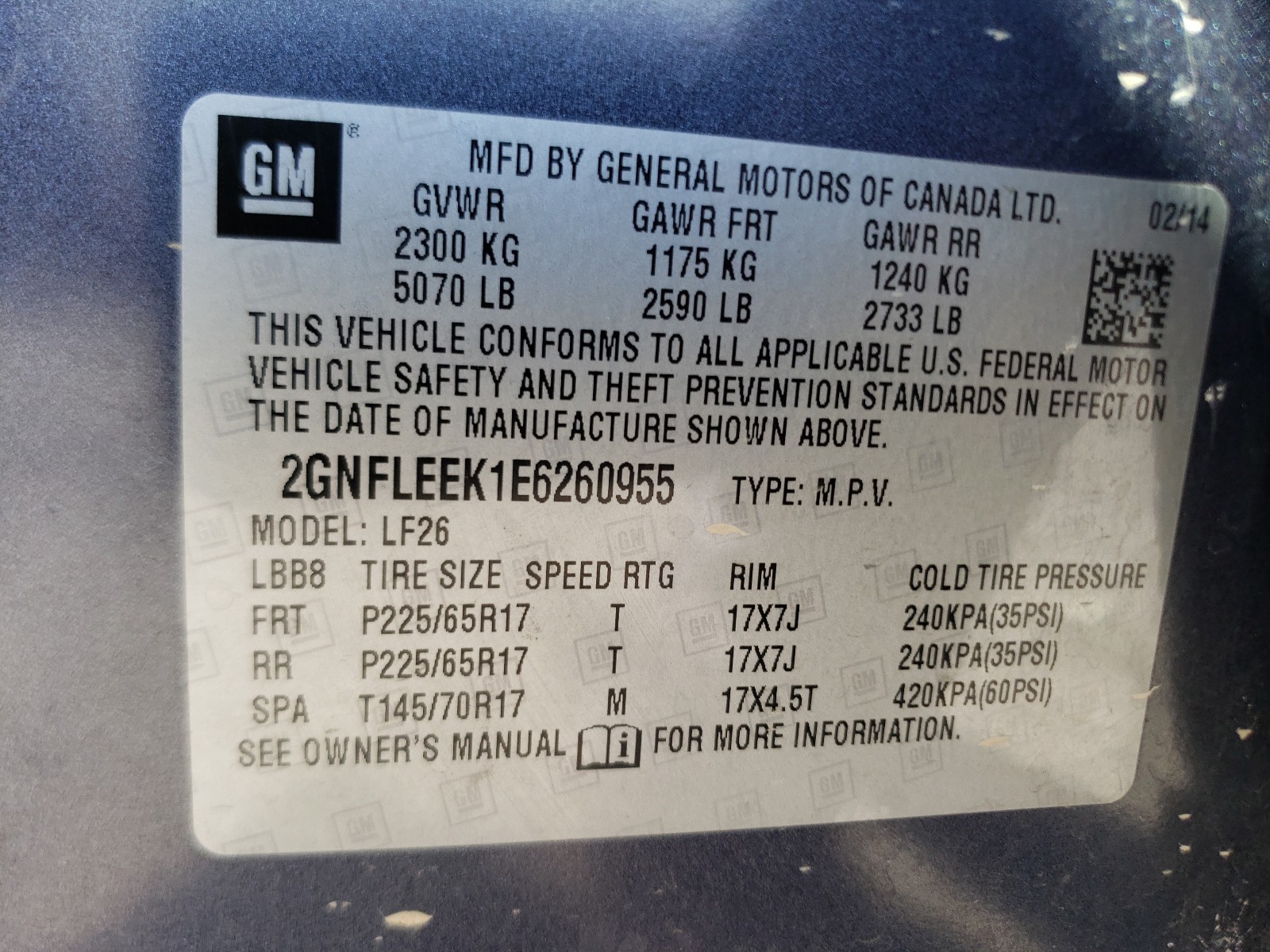 Фото 10 с аукциона – 2014 CHEVROLET EQUINOX LS с VIN 2GNFLEEK1E6260955