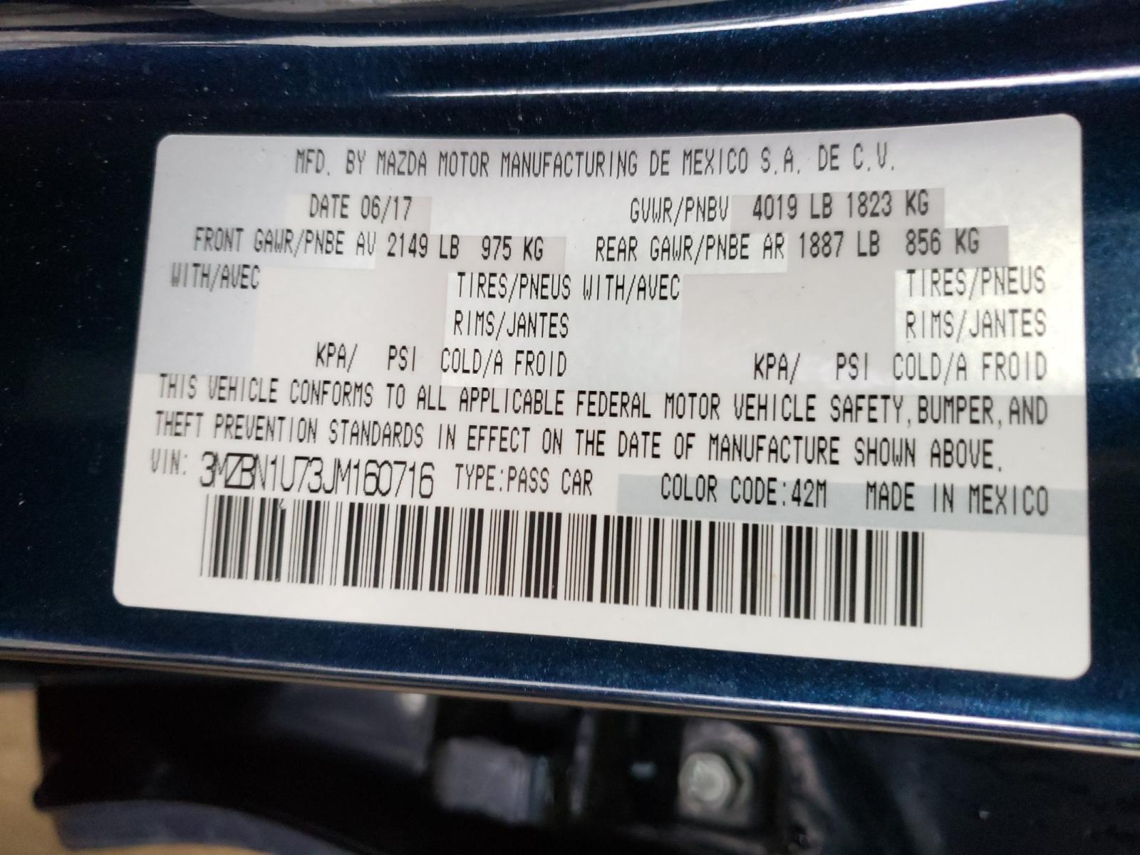 Photo 10 from auction – 2018 MAZDA 3 SPORT with VIN 3MZBN1U73JM160716