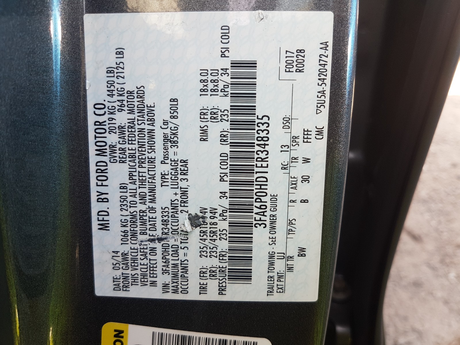 Photo 10 from auction – 2014 FORD FUSION SE with VIN 3FA6P0HD1ER348335
