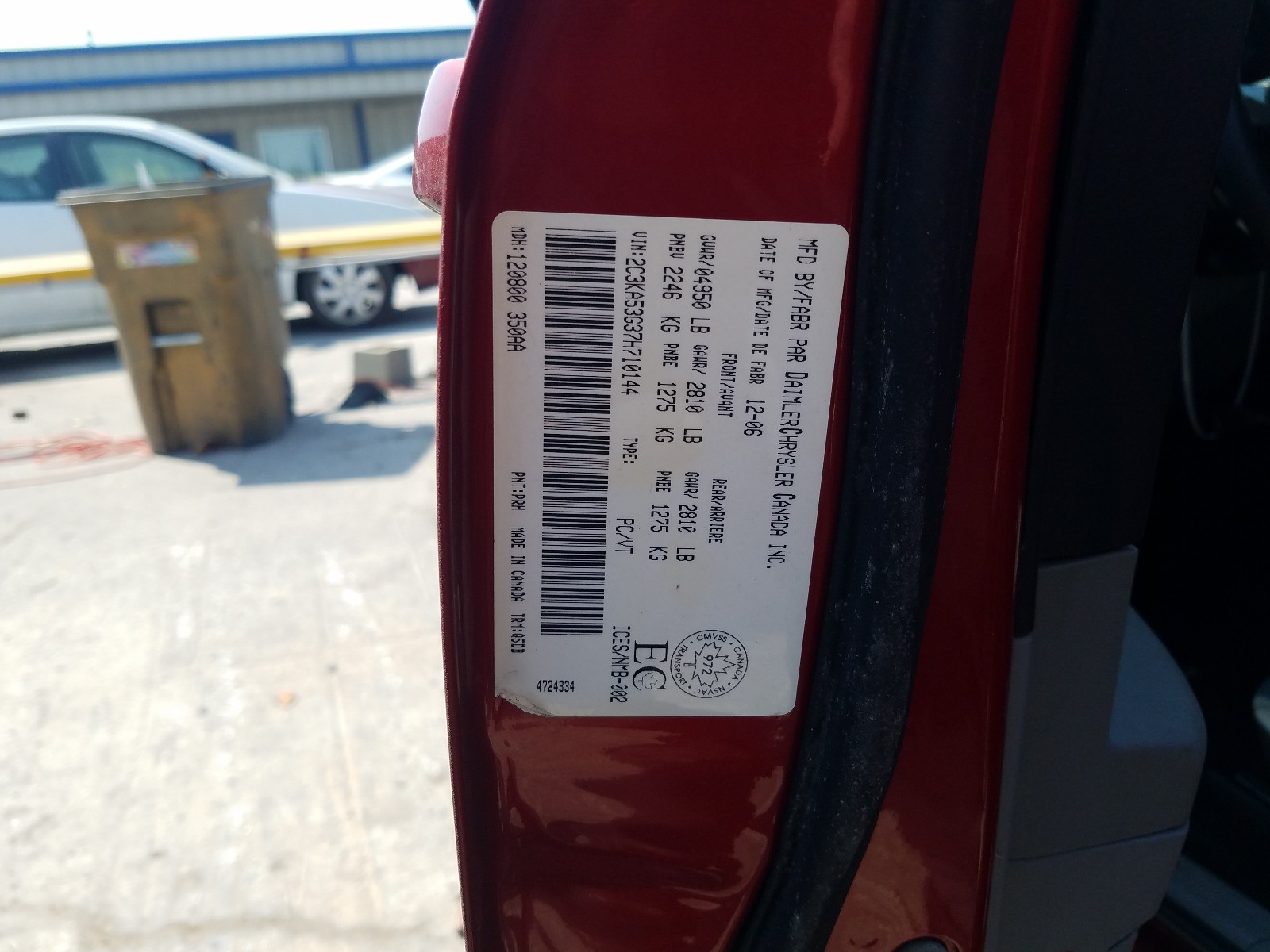 Photo 10 from auction – 2007 CHRYSLER 300 TOURIN with VIN 2C3KA53G37H710144