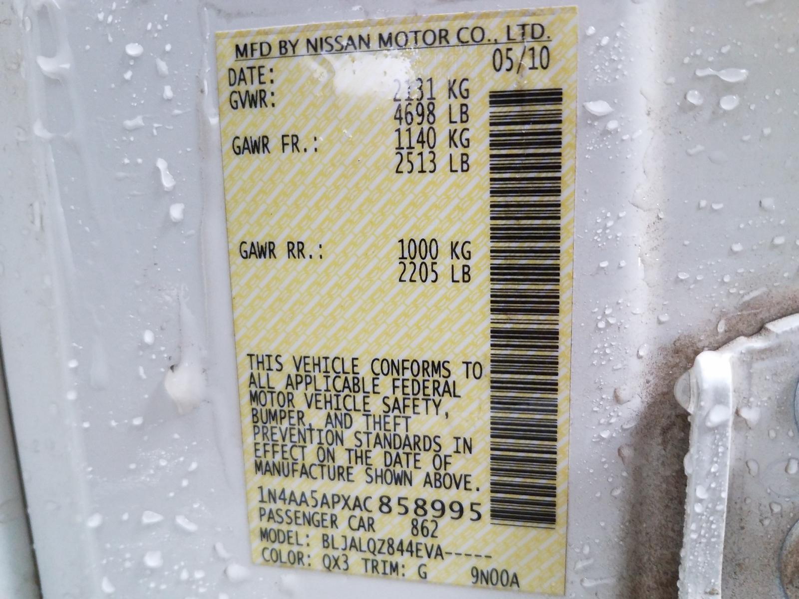 Photo 10 from auction – 2010 NISSAN MAXIMA S with VIN 1N4AA5APXAC858995