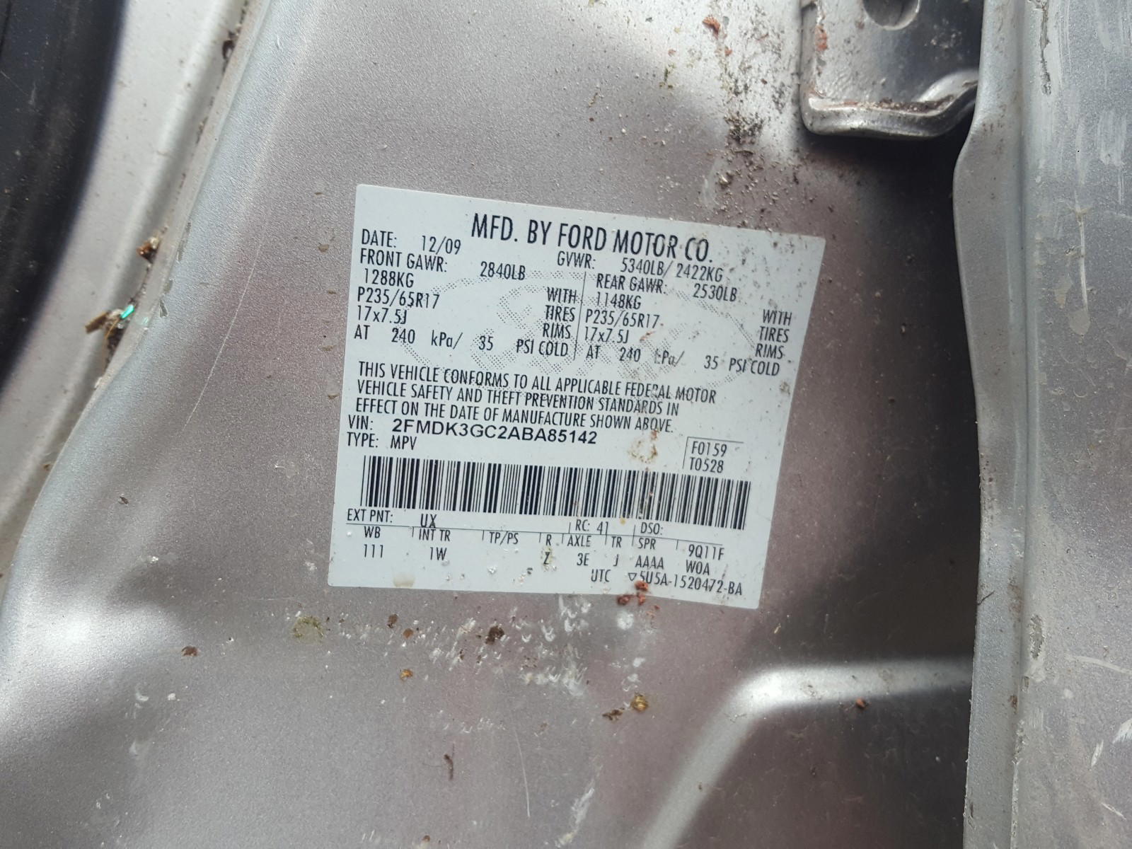 Photo 10 from auction – 2010 FORD EDGE SE with VIN 2FMDK3GC2ABA85142