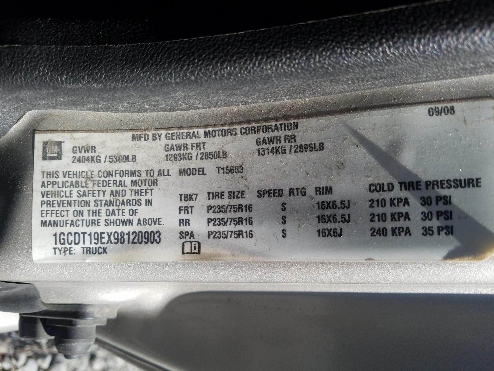 Photo 10 from auction – 2009 CHEVROLET COLORADO with VIN 1GCDT19EX98120903