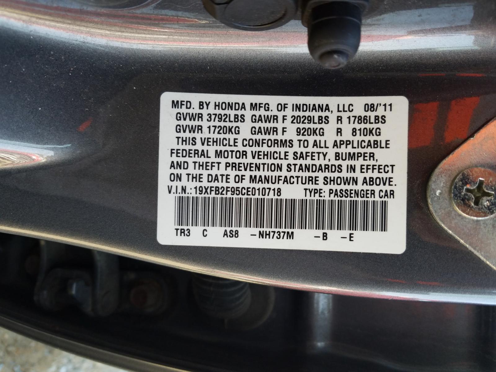 Photo 10 from auction – 2012 HONDA CIVIC EXL with VIN 19XFB2F95CE010718