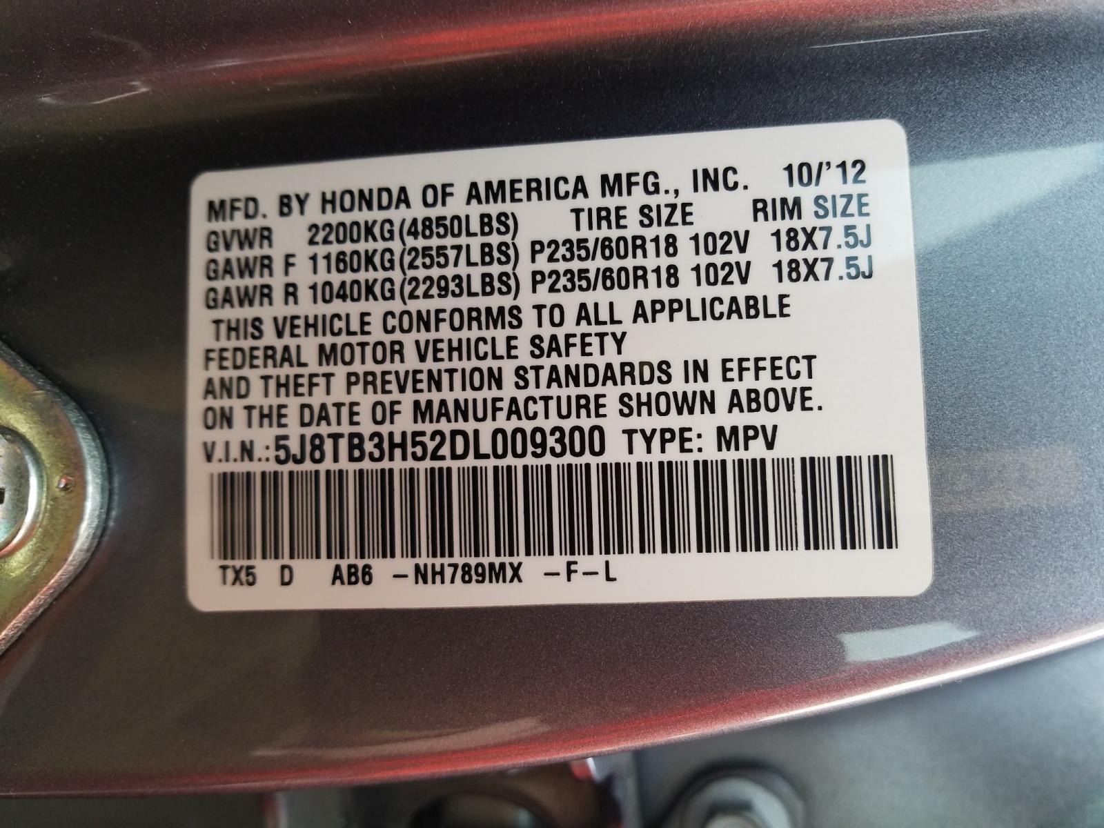 Photo 10 from auction – 2013 ACURA RDX TECHNO with VIN 5J8TB3H52DL009300