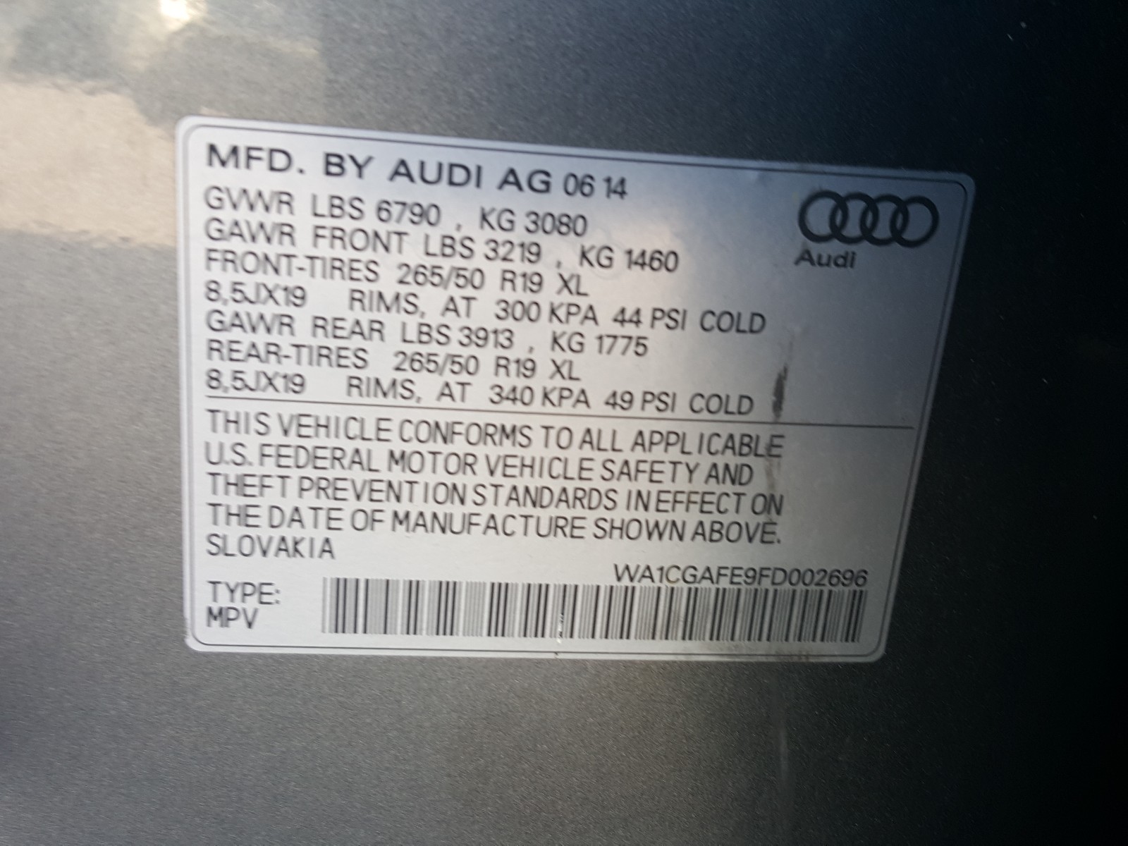 Photo 10 from auction – 2015 AUDI Q7 PREMIUM with VIN WA1CGAFE9FD002696