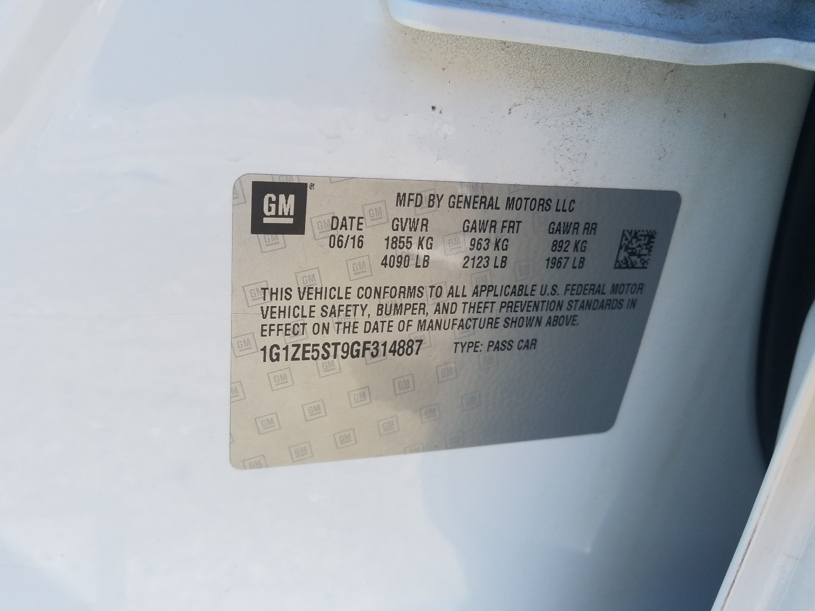 Photo 10 from auction – 2016 CHEVROLET MALIBU LT with VIN 1G1ZE5ST9GF314887